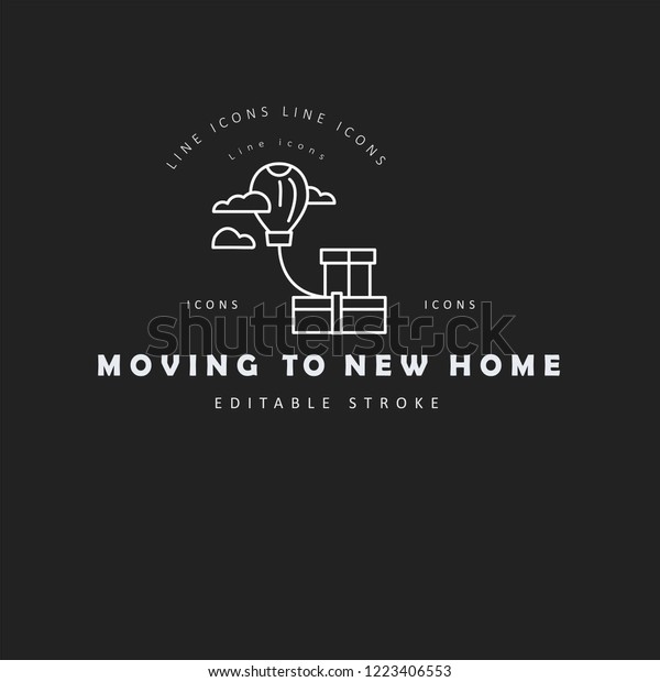 Vector icon
and logo for moving to a new home. Editable outline stroke size.
Line flat contour, thin and linear design. Simple icons. Concept
illustration. Sign, symbol,
element.