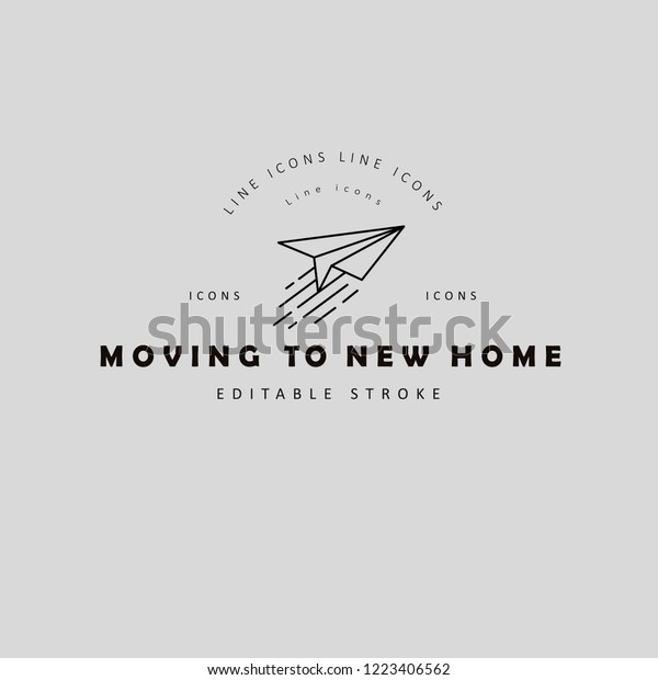 Vector icon\
and logo for moving to a new home. Editable outline stroke size.\
Line flat contour, thin and linear design. Simple icons. Concept\
illustration. Sign, symbol,\
element.