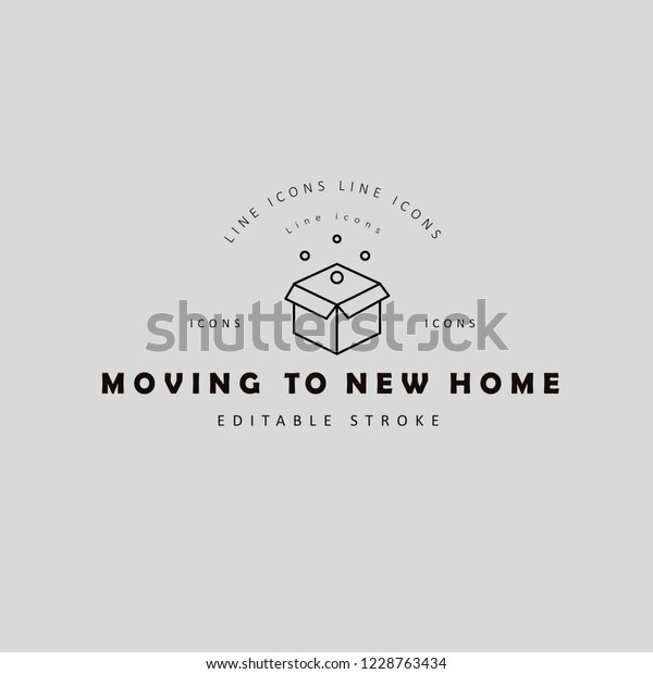 Vector icon\
and logo for moving to a new home. Editable outline stroke size.\
Line flat contour, thin and linear design. Simple icons. Concept\
illustration. Sign, symbol,\
element.