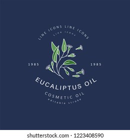 Vector icon and logo for natural cosmetics oil care dry skin. Editable outline stroke size. Line flat contour, thin and linear design. Simple icons. Concept illustration. Sign, symbol, element.