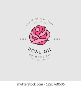 Vector icon and logo for natural cosmetics oil care dry skin. Editable outline stroke size. Line flat contour, thin and linear design. Simple icons. Concept illustration. Sign, symbol, element.