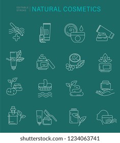 Vector icon and logo for natural cosmetics and care dry skin. Editable outline stroke size. Line flat contour, thin and linear design. Simple icons. Concept illustration. Sign, symbol, element.