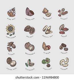 Vector icon and logo for nuts and seeds. Editable outline stroke