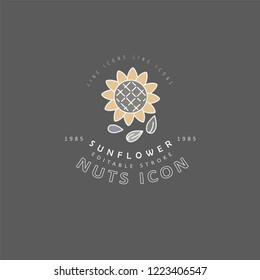 Vector icon and logo for nuts and seeds. Editable outline stroke size. Line flat contour, thin and linear design. Simple icons. Concept illustration. Sign, symbol, element.
