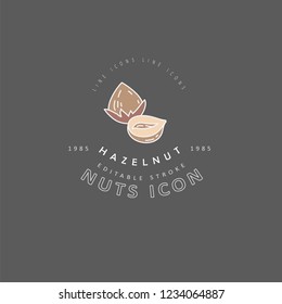 Vector icon and logo for nuts and seeds. Editable outline stroke size. Line flat contour, thin and linear design. Simple icons. Concept illustration. Sign, symbol, element.