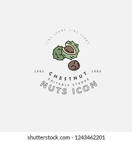Vector icon and logo for nuts and seeds. Editable outline stroke size. Line flat contour, thin and linear design. Simple icons. Concept illustration. Sign, symbol, element.