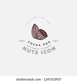 Vector icon and logo for nuts and seeds. Editable outline stroke size. Line flat contour, thin and linear design. Simple icons. Concept illustration. Sign, symbol, element.