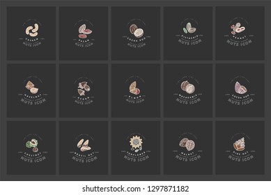 Vector icon and logo for nuts and seeds. Editable outline stroke size. Line flat contour, thin and linear design. Simple icons. Concept illustration. Sign, symbol, element.
