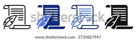 Vector icon or logo of paper scroll and writing feather related to literature and history, education diploma, calligraphy and handwriting. Symbol for website or app UI, logo design, illustration