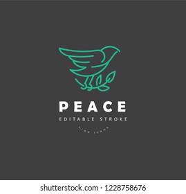 Vector icon and logo peace and charity. Editable outline stroke size. Line flat contour, thin and linear design. Simple icons. Concept illustration. Sign, symbol, element.