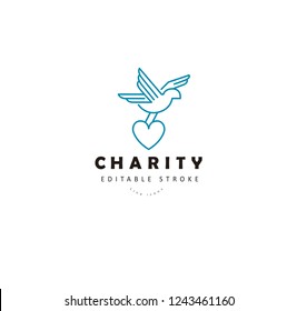 Vector icon and logo peace and charity. Editable outline stroke size. Line flat contour, thin and linear design. Simple icons. Concept illustration. Sign, symbol, element.