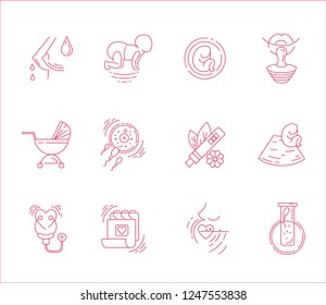 Vector icon and logo for pegnancy and gynecology. Editable outline stroke size. Line flat contour, thin and linear design for adoption and babysitter. Simple icons. Concept illustration. Sign, symbol