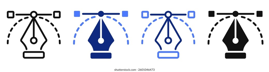 Vector icon or logo of pen tool with bezier curve related to graphic design, vector graphics, drawing software. Symbol for website or app UI, logo design, illustration