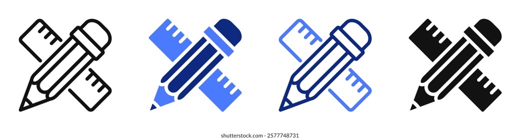 Vector icon or logo of pencil and ruler related to education and creativity, school tools, graphic design. Symbol for website or app ui, logo design, illustration