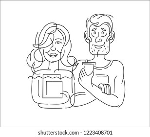 Vector icon and logo people character avatars, creative team. Editable outline stroke size. Line flat contour, thin and linear design. Simple icons. Concept illustration. Sign, symbol, element.