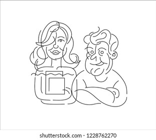 Vector icon and logo people character avatars, creative team. Editable outline stroke size. Line flat contour, thin and linear design. Simple icons. Concept illustration. Sign, symbol, element.
