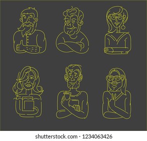 Vector icon and logo people character avatars, creative team. Editable outline stroke size. Line flat contour, thin and linear design. Simple icons. Concept illustration. Sign, symbol, element.