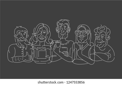 Vector icon and logo people character avatars, creative team. Editable outline stroke size. Line flat contour, thin and linear design. Simple icons. Concept illustration. Sign, symbol, element.