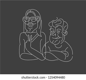 Vector icon and logo people character avatars, creative team. Editable outline stroke size. Line flat contour, thin and linear design. Simple icons. Concept illustration. Sign, symbol, element.