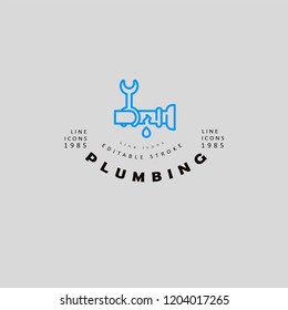 Vector icon and logo of plumbing. Editable outline stroke size
