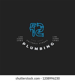 Vector icon and logo of plumbing. Editable outline stroke size