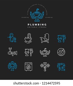 Vector icon and logo of plumbing. Editable outline stroke size