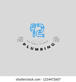 Vector icon and logo of plumbing. Editable outline stroke size