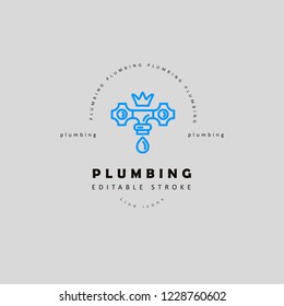 Vector icon and logo of plumbing. Editable outline stroke size. Line flat contour, thin and linear design. Simple icons. Concept illustration. Sign, symbol, element.