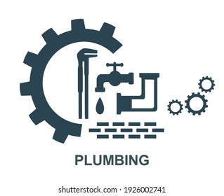 Icono vector, logotipo de las obras de fontanería, reparación y construcción.