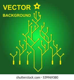 Vector icon with logo printed circuit board. Christmas tree. Flat design style. 
