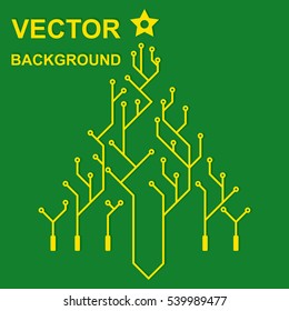 Vector icon with logo printed circuit board. Christmas tree, new year. Flat design style.