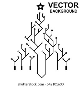 Vector icon with logo printed circuit board. Christmas tree, new year. Flat design style.