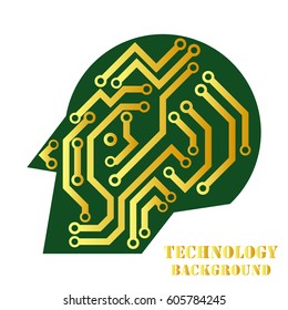 Vector icon with logo printed circuit board. Flat design style. Technological head