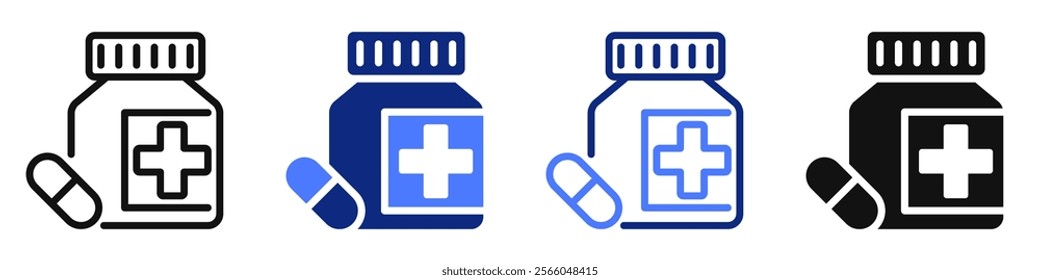 Vector icon or logo related to drug pill bottle, medicine and pharmacy. Symbol for website or app ui, logo design, illustration