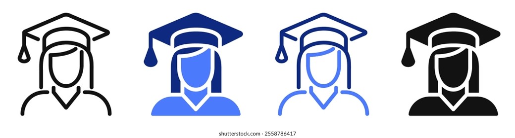 Vector icon or logo related to graduation ceremony, school and university students education. Symbol for website or app ui, logo design, illustration