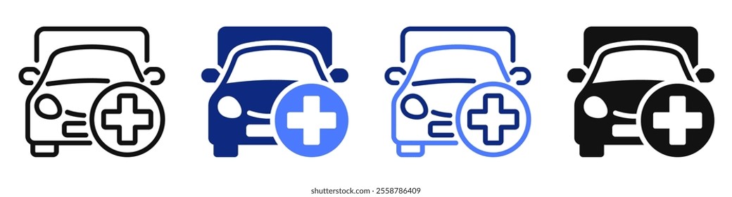 Vector icon or logo related to medical emergency or ambulance car. Symbol for website or app ui, logo design, illustration