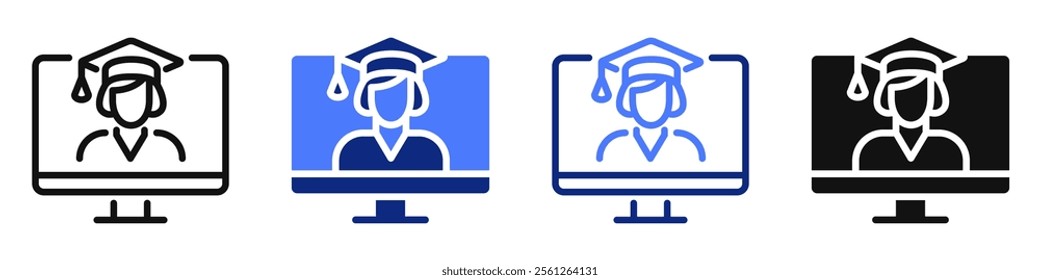 Vector icon or logo related to online education, e-learning, webinar. Symbol for website or app ui, logo design, illustration