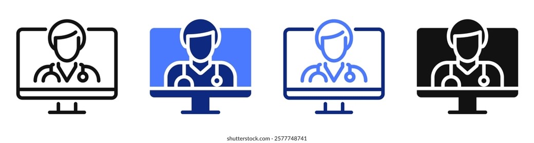 Vector icon or logo related to online medicine and healthcare, doctor's consulting, pharmacy. Symbol for website or app ui, logo design, illustration