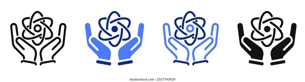 Vector icon or logo related to physics and chemistry science, nuclear energy, education. Symbol for website or app ui, logo design, illustration