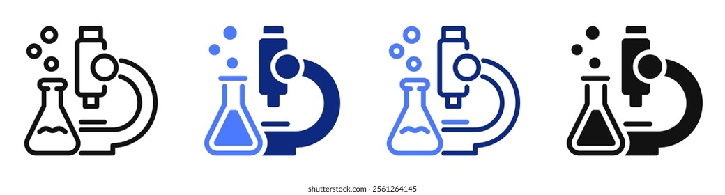 Vector icon or logo related to science lab microscope, chemical experiments, education and medicine. Symbol for website or app ui, logo design, illustration