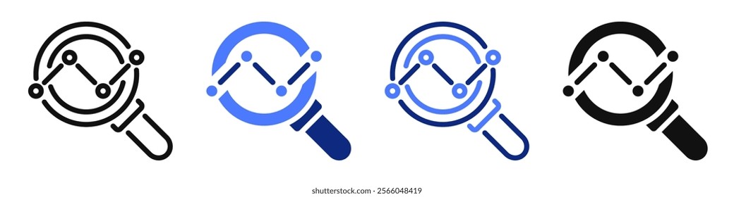 Vector icon or logo related to searching magnifying glass, data research and analysis, financial audition. Symbol for website or app ui, logo design, illustration