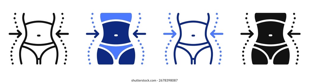 Icono o logotipo del Vector relacionado con la pérdida de peso de las mujeres, el deporte y la aptitud, estilo de vida saludable. Símbolo para Sitio web o App UI, diseño de logotipo, ilustración