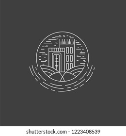 Vector icon and logo for a restaurant or farm, building and camping, cafe or cooking vegan. Editable outline stroke size. Line flat contour, thin and linear design. Simple icons. Concept illustration