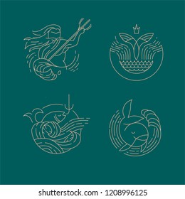 Vector icon and logo for sea or fish, asian food and seafood