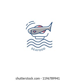 Vector icon and logo for seafood restaurant or cafe