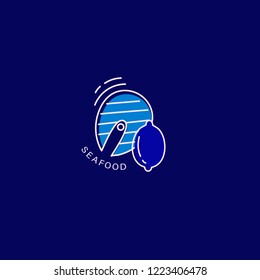 Vector icon and logo for seafood restaurant or cafe. Editable outline stroke size. Line flat contour, thin and linear design. Simple icons. Concept illustration. Sign, symbol, element.