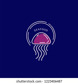 Vector icon and logo for seafood restaurant or cafe. Editable outline stroke size. Line flat contour, thin and linear design. Simple icons. Concept illustration. Sign, symbol, element.