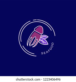 Vector icon and logo for seafood restaurant or cafe. Editable outline stroke size. Line flat contour, thin and linear design. Simple icons. Concept illustration. Sign, symbol, element.