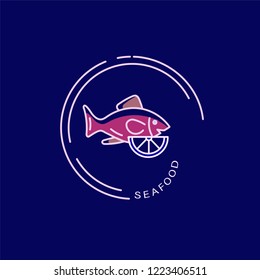 Vector icon and logo for seafood restaurant or cafe. Editable outline stroke size. Line flat contour, thin and linear design. Simple icons. Concept illustration. Sign, symbol, element.