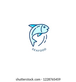 Vector icon and logo for seafood restaurant or cafe. Editable outline stroke size. Line flat contour, thin and linear design. Simple icons. Concept illustration. Sign, symbol, element.